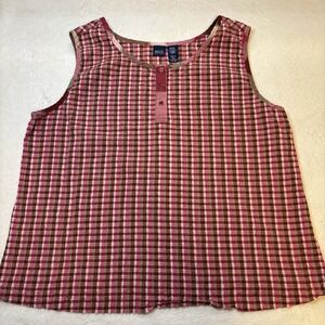 Vintage Basic Editions Plus Size 3X Sleeveless Crinkle Plaid Button Blouse